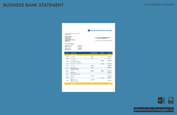 Kontoauszug der Old National Bank (Word- und PDF-Beispiel)